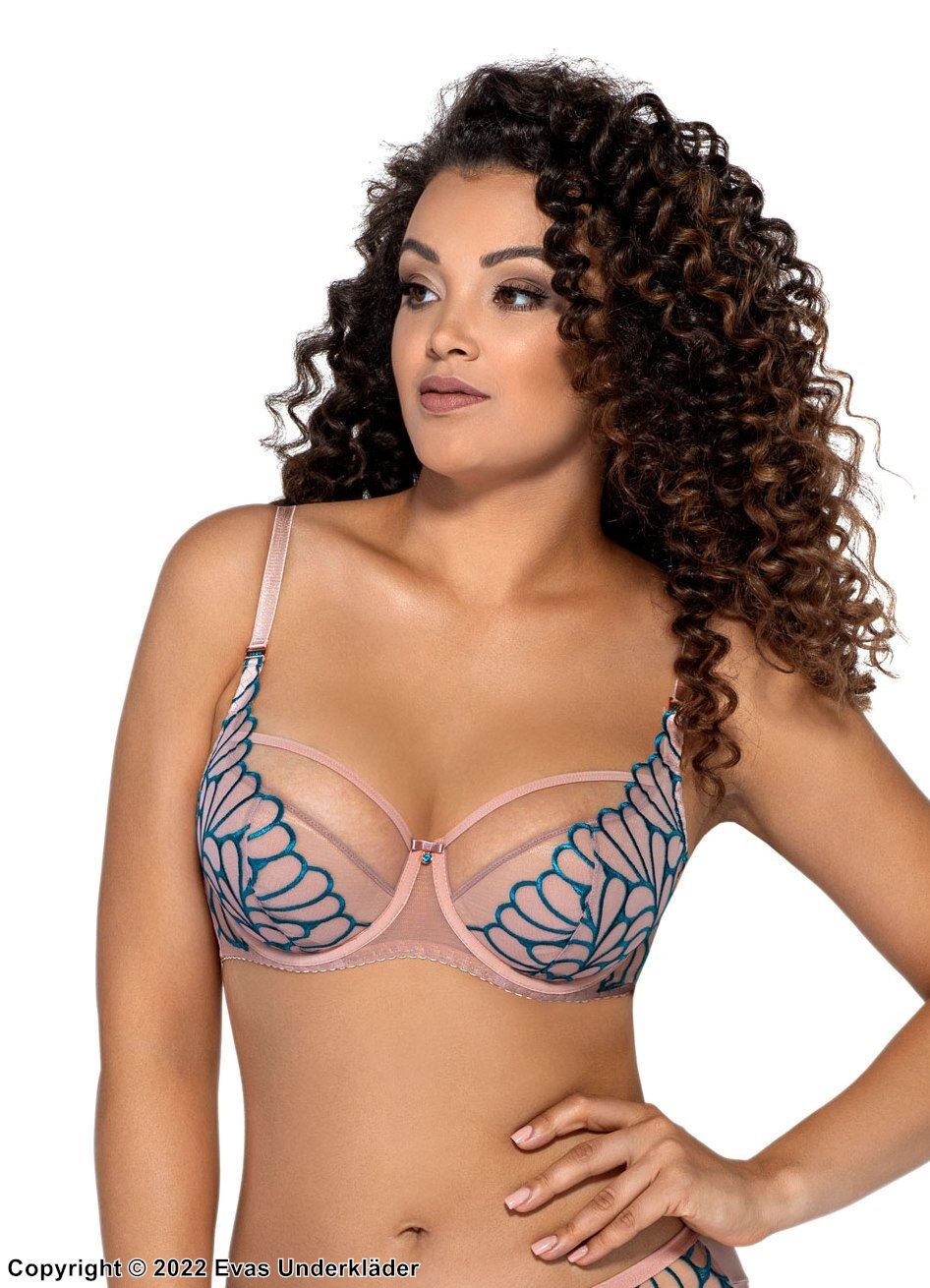 Romantic big cup bra, embroidery, sheer inlays, B to J-cup